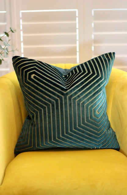 Shimmer Velvet Cushion – Emerald styled view – Leya Buster Interiors