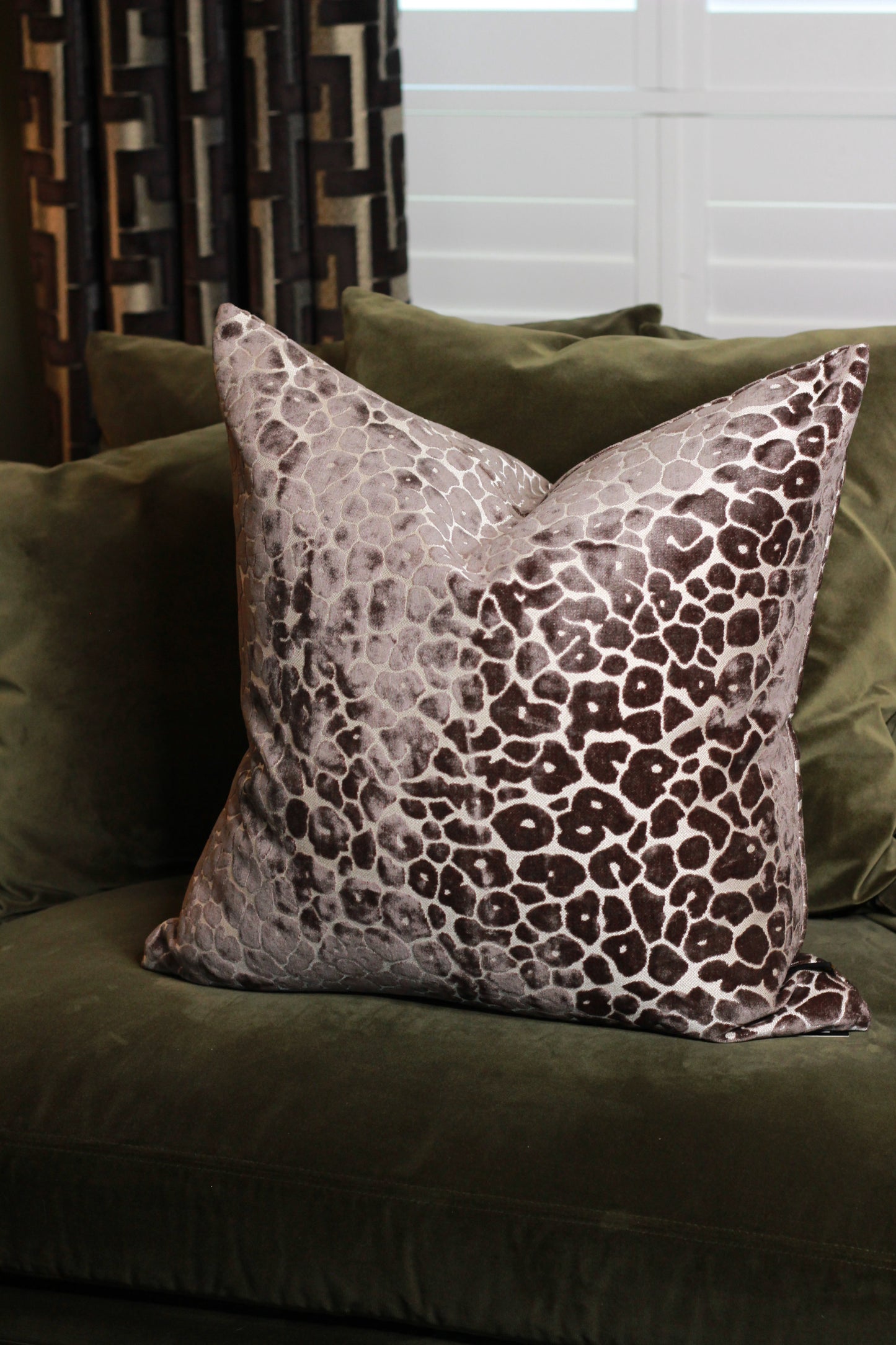 Mocha Velvet Cut Leopard Spot Cushion - Large