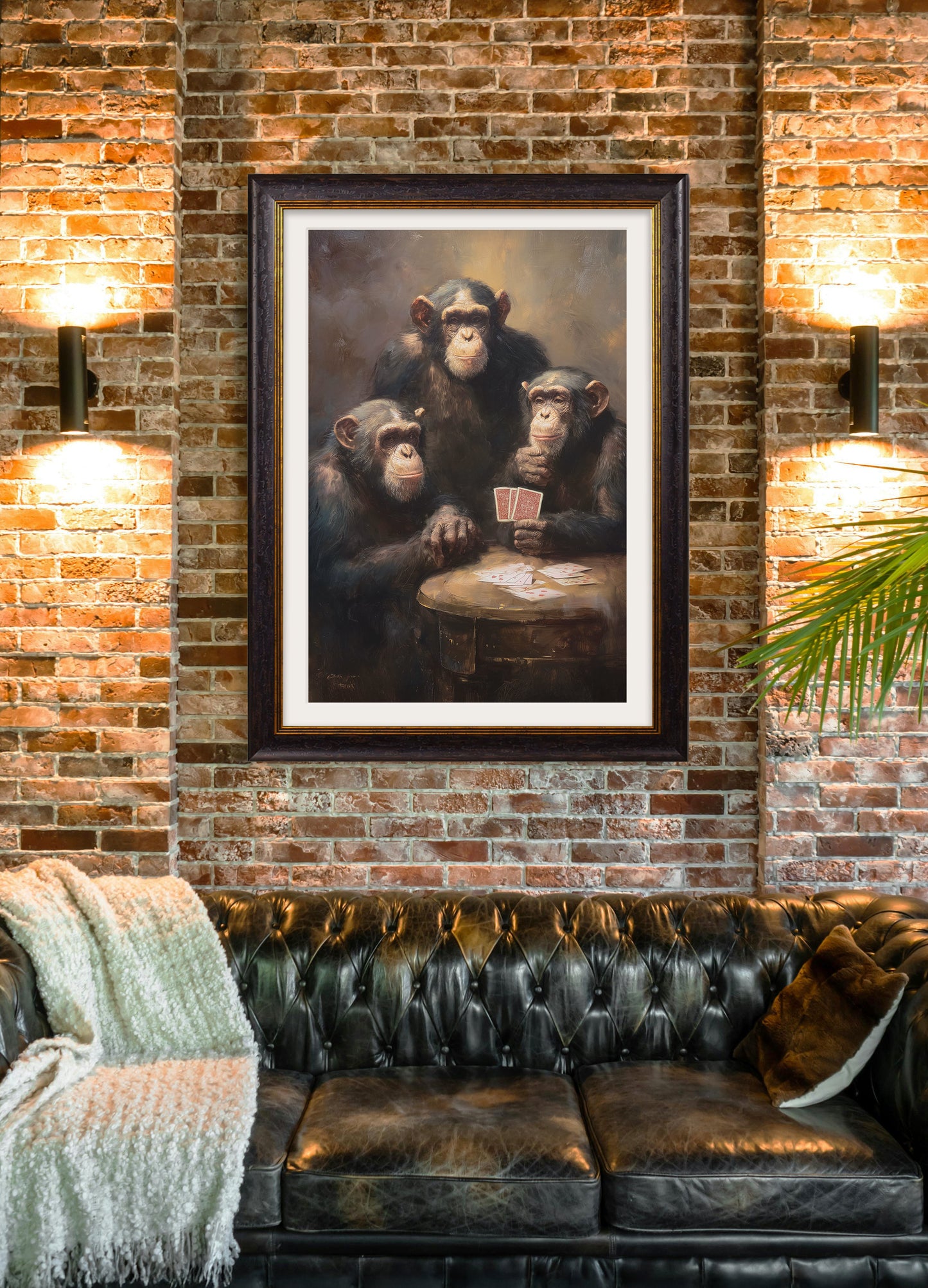 The Card – Playing Chimps – Oxford Frame – framed wall art at Leya Buster Interiors