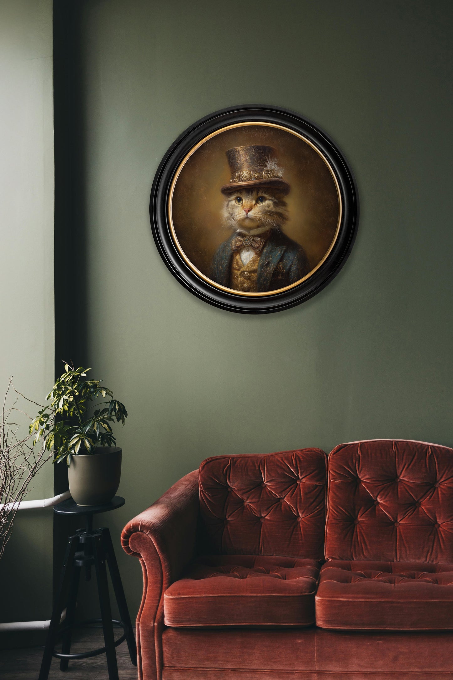 Lord Whiskerby – Gentleman Tabby Cat Oxford Round Frame – fine home fragrance at Leya Buster Interiors