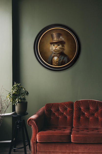 Lord Whiskerby – Gentleman Tabby Cat Oxford Round Frame – fine home fragrance at Leya Buster Interiors