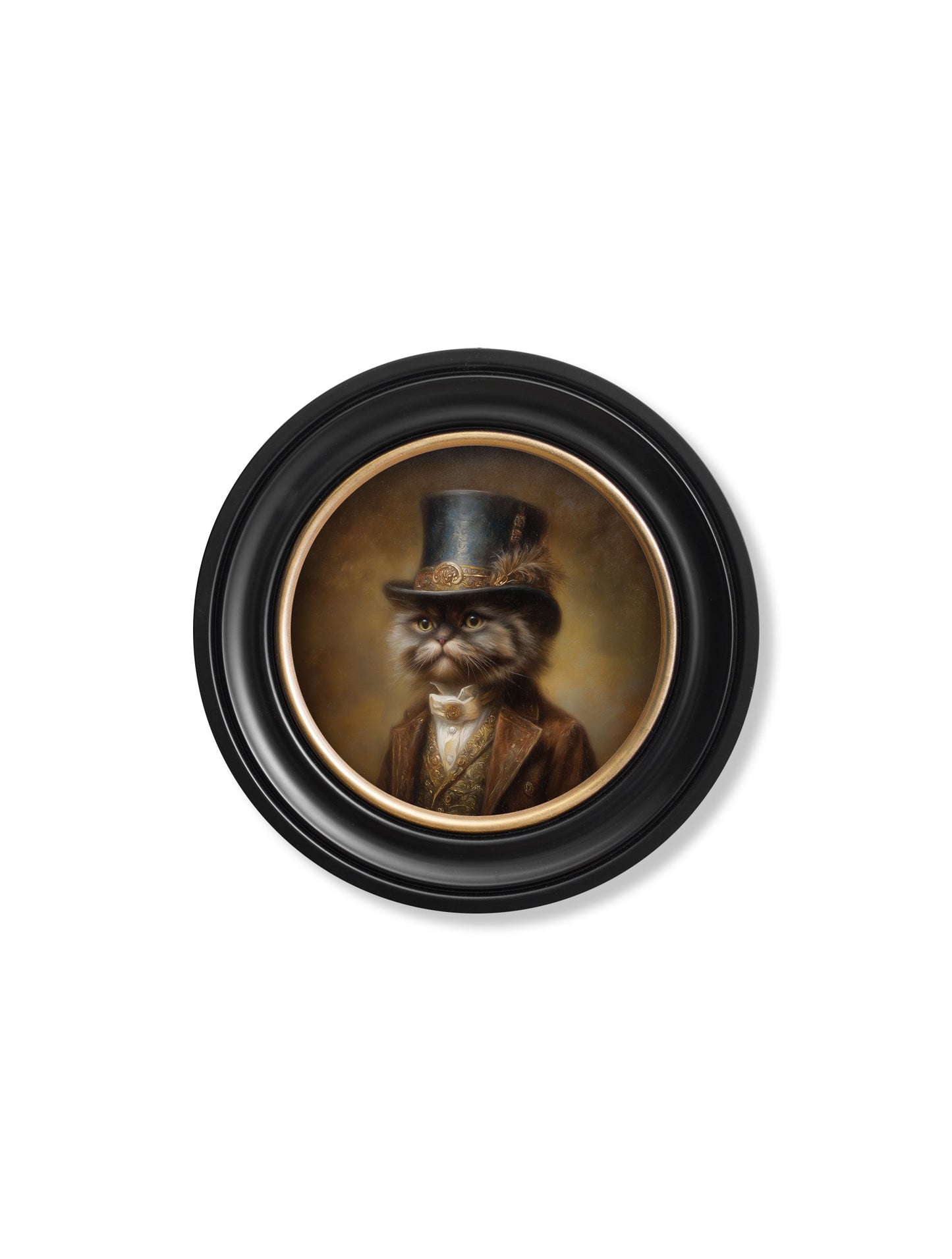 Sir Fluffington – Gentleman Persian Cat Oxford Round Frame styled view – Leya Buster Interiors