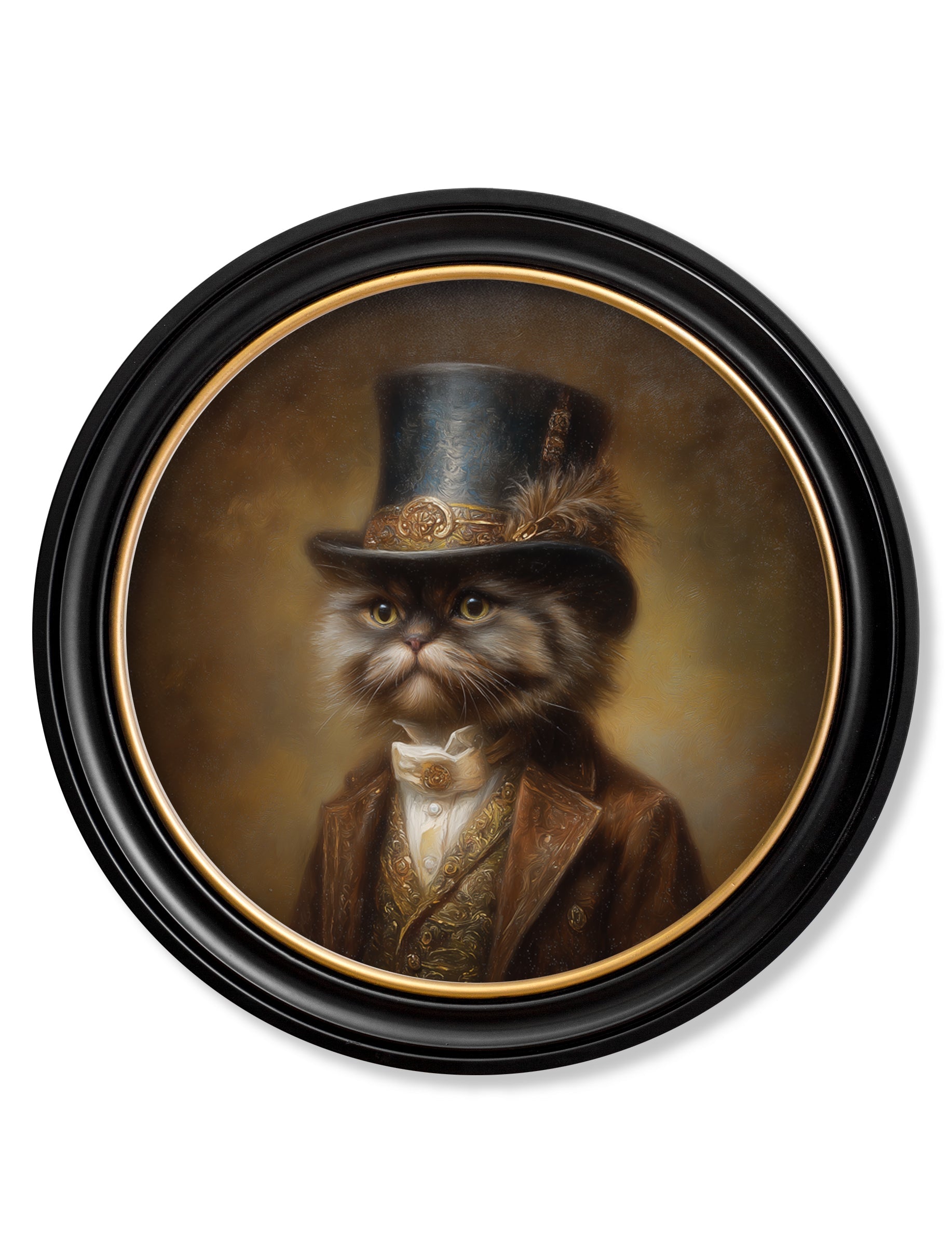 Sir Fluffington – Gentleman Persian Cat Oxford Round Frame detail – Leya Buster Interiors