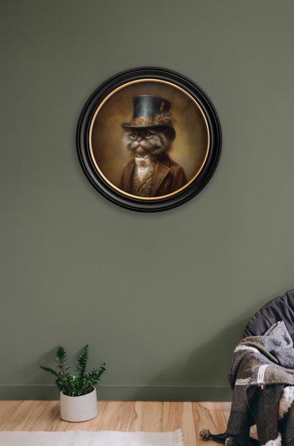 Sir Fluffington – Gentleman Persian Cat Oxford Round Frame – fine home fragrance at Leya Buster Interiors