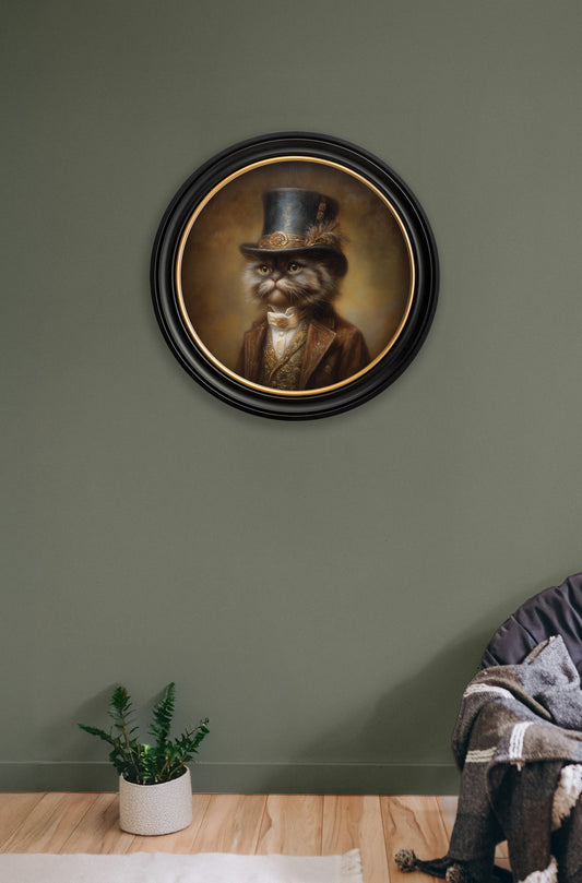 Sir Fluffington – Gentleman Persian Cat Oxford Round Frame – fine home fragrance at Leya Buster Interiors