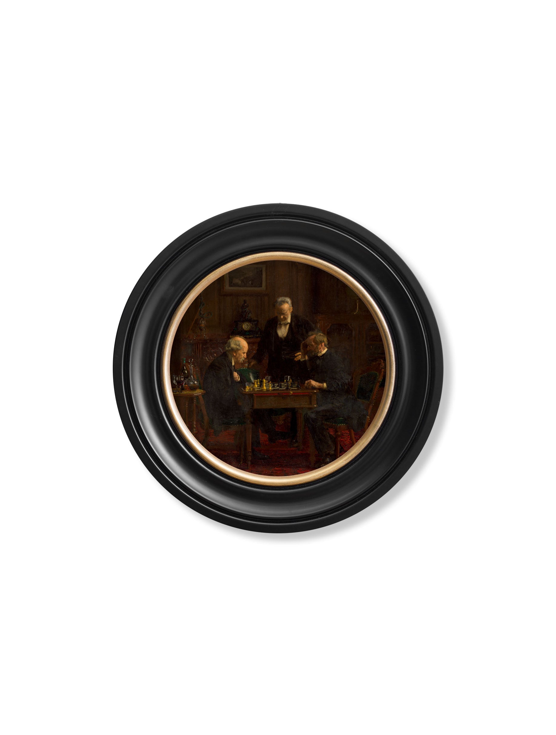 c.1876 The Chess Players – Thomas Eakins – Round Frame styled view – Leya Buster Interiors