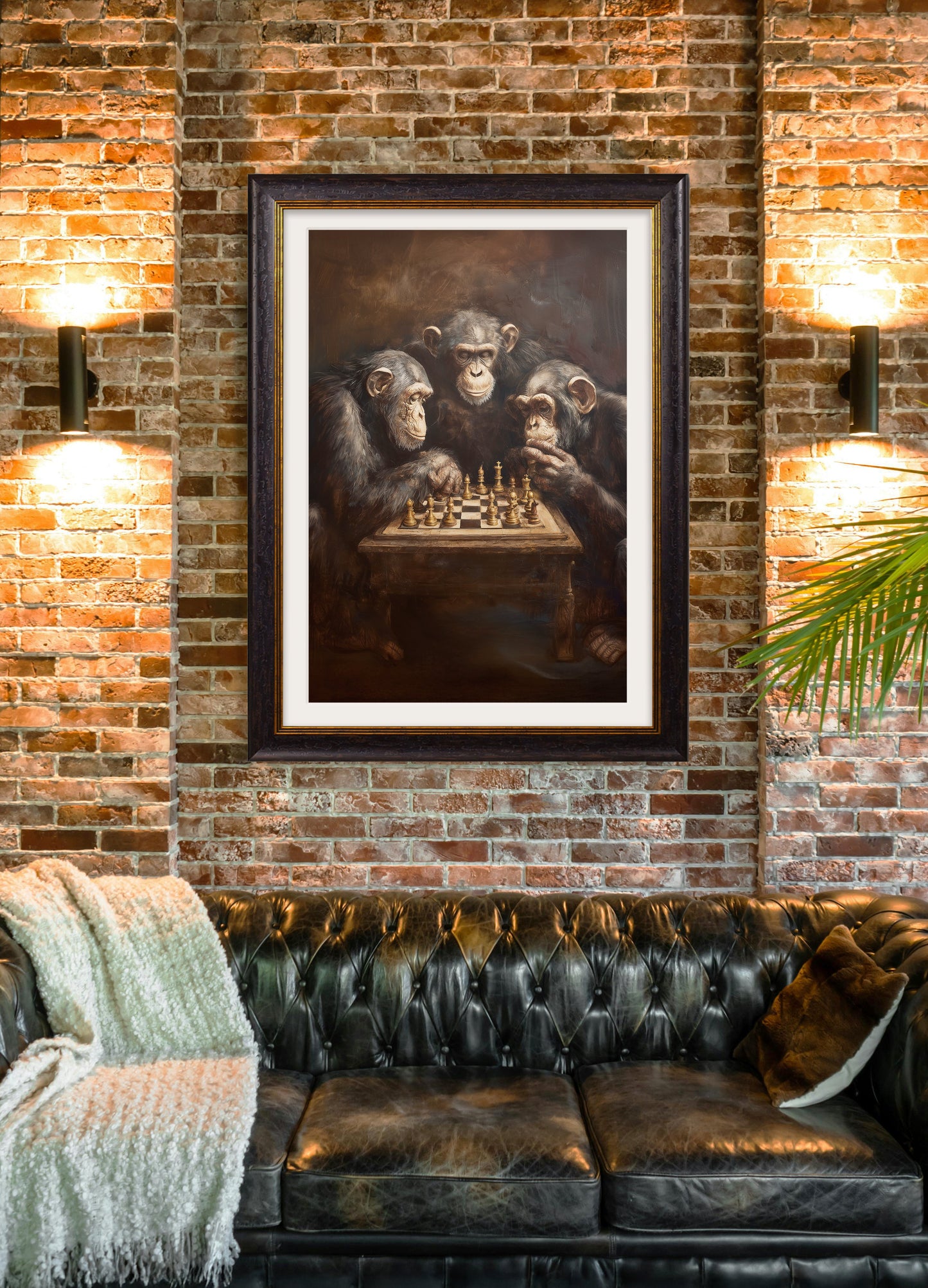 The Chess – Playing Chimps – Oxford Frame – framed wall art at Leya Buster Interiors