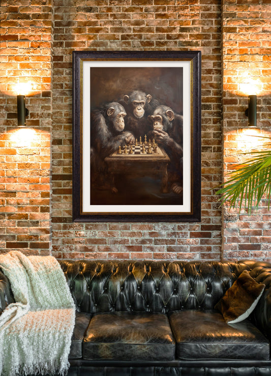 The Chess – Playing Chimps – Oxford Frame – framed wall art at Leya Buster Interiors