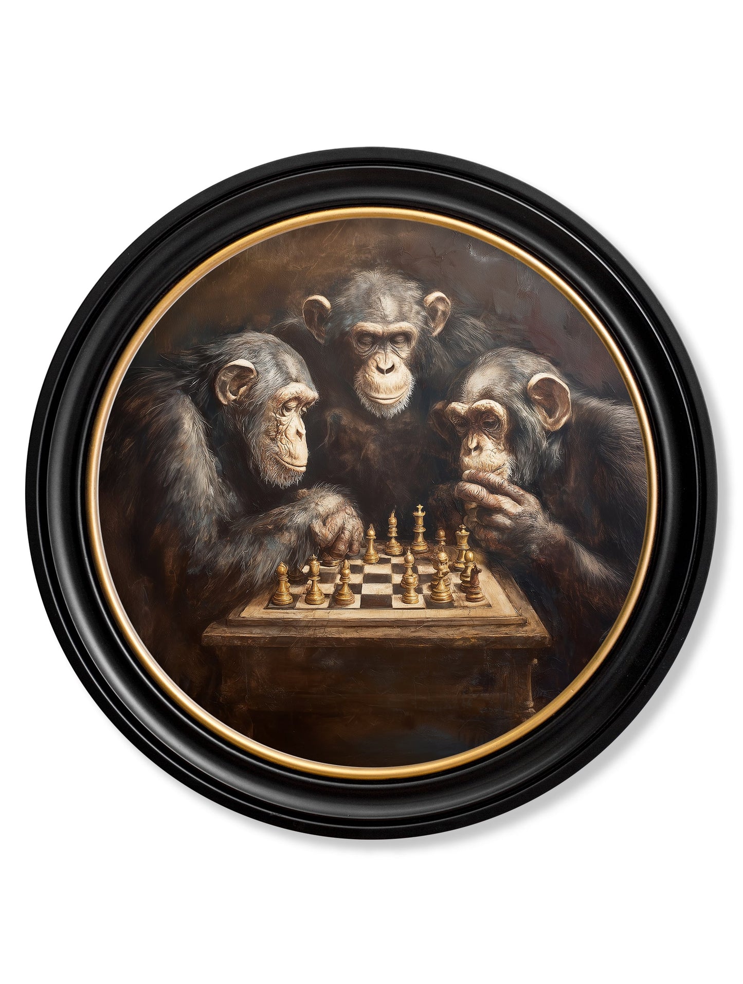 The Chess – Playing Chimps – Oxford Round Frame detail – Leya Buster Interiors
