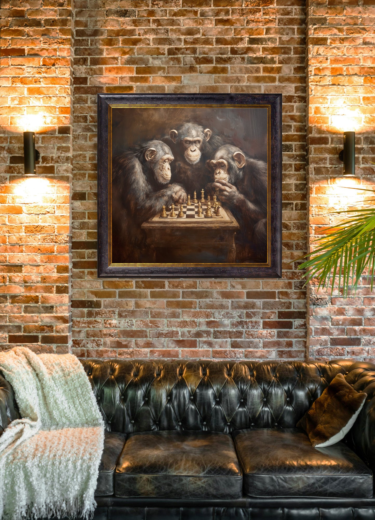 The Chess – Playing Chimps – Oxford Square Frame – framed wall art at Leya Buster Interiors