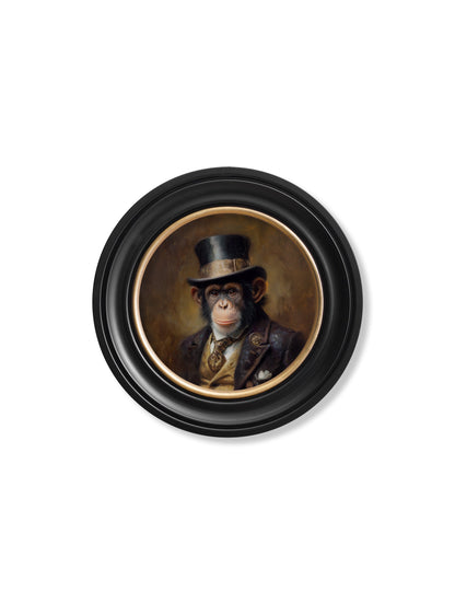 Sir Bananington – Gentleman Chimpanzee Oxford Round Frame styled view – Leya Buster Interiors
