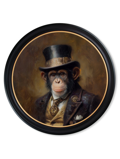 Sir Bananington – Gentleman Chimpanzee Oxford Round Frame styled view – Leya Buster Interiors