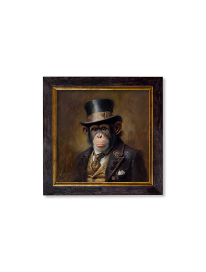 Sir Bananington – Gentleman Chimpanzee Oxford Square Frame styled view – Leya Buster Interiors