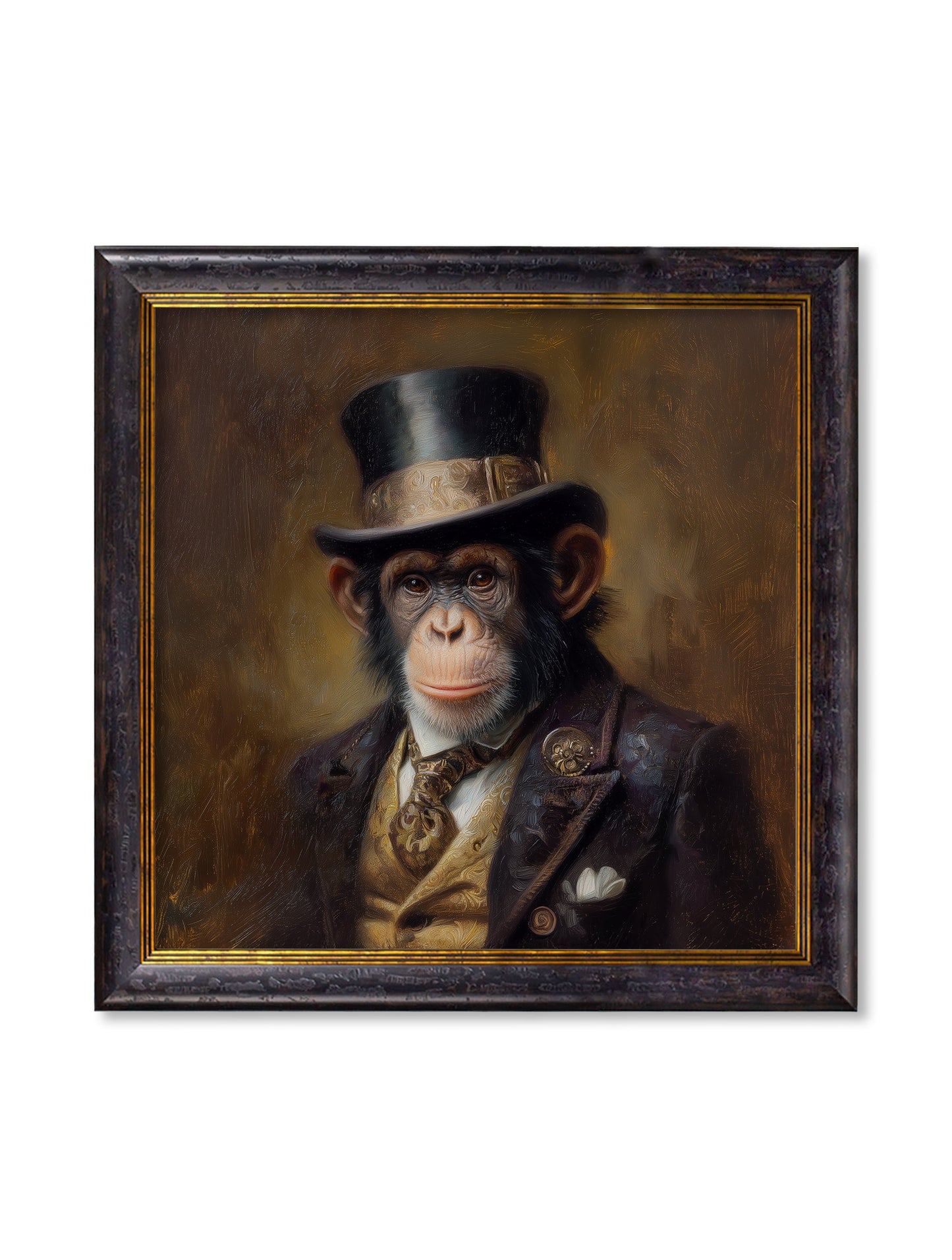 Sir Bananington – Gentleman Chimpanzee Oxford Square Frame detail – Leya Buster Interiors