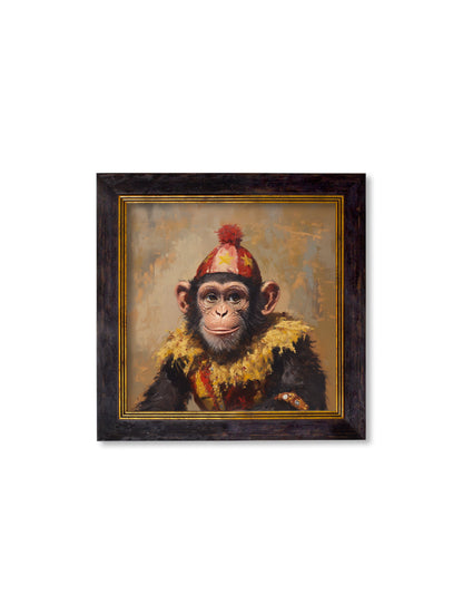 Chimpy the Daring – Circus Chimpanzee Oxford Square Frame styled view – Leya Buster Interiors
