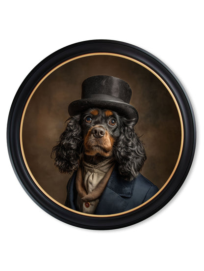 Lord Longears – Gentleman Cocker Spaniel Oxford Round Frame styled view – Leya Buster Interiors