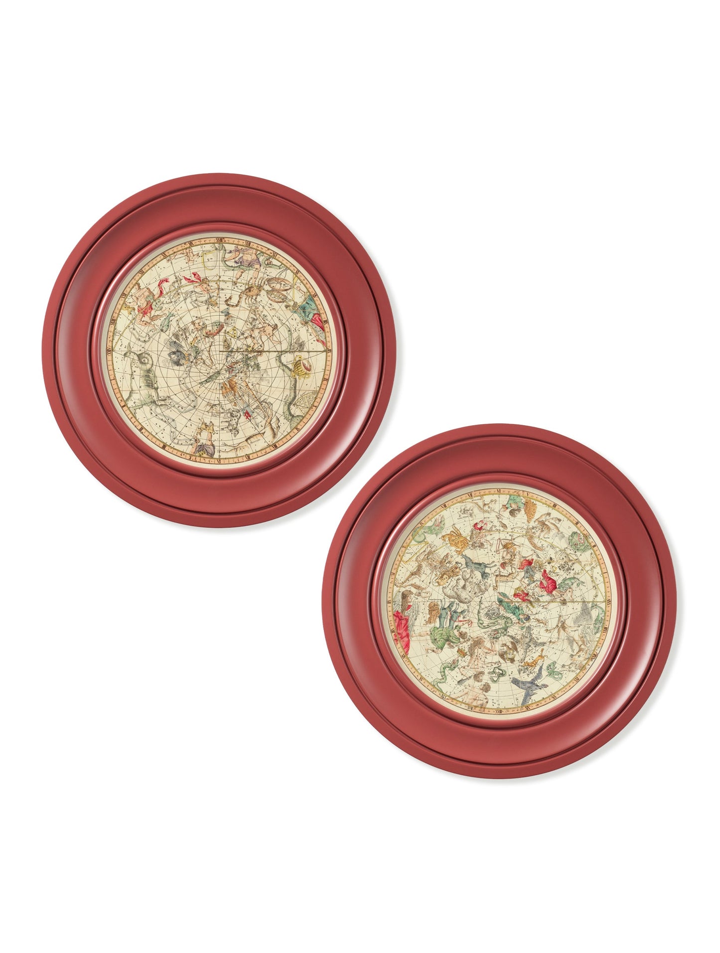 c.1820 Map of Constellations – Round Frame Red – framed wall art at Leya Buster Interiors
