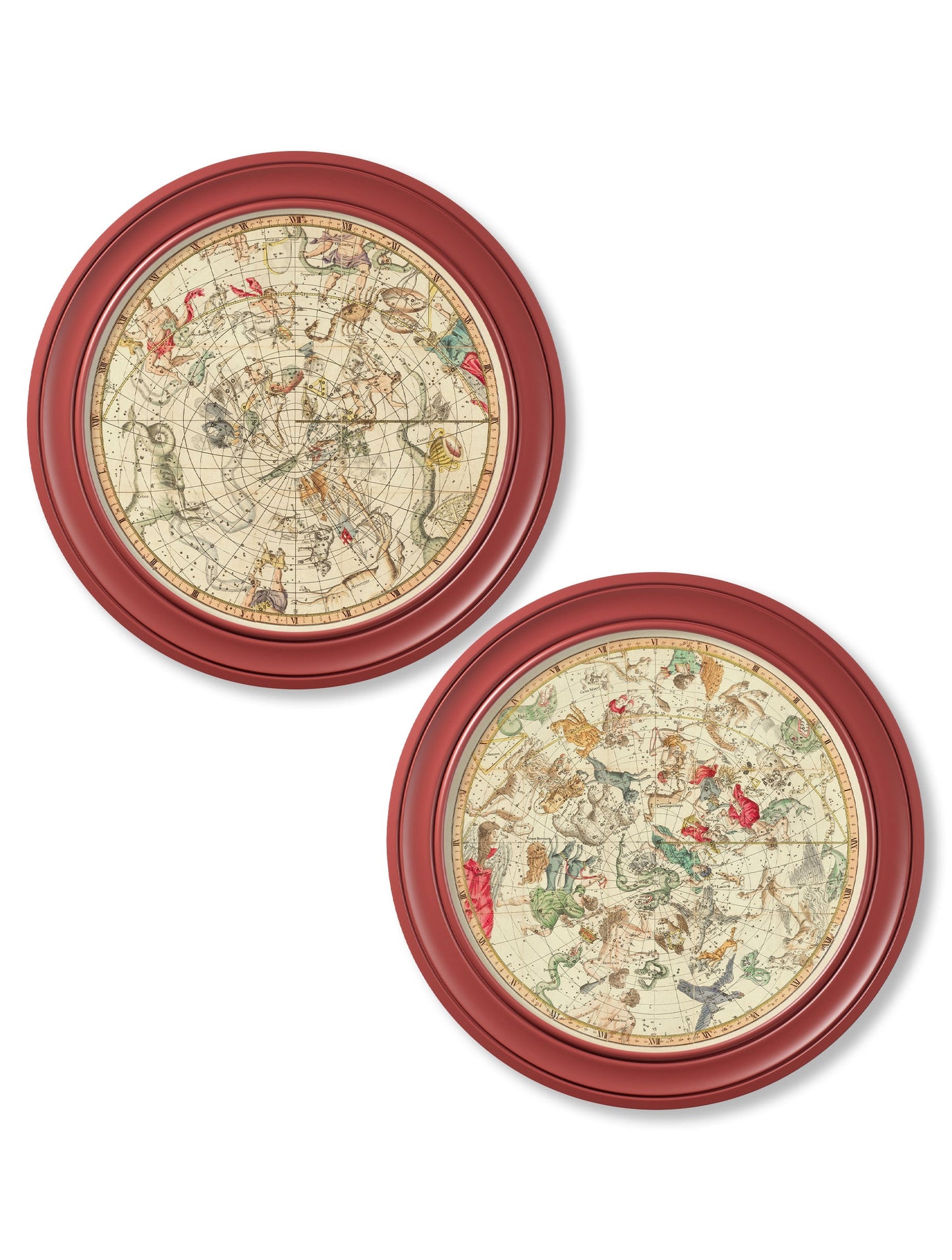 c.1820 Map of Constellations – Round Frame Red detail – Leya Buster Interiors
