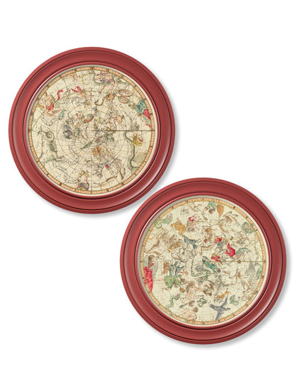 c.1820 Map of Constellations – Round Frame Red detail – Leya Buster Interiors