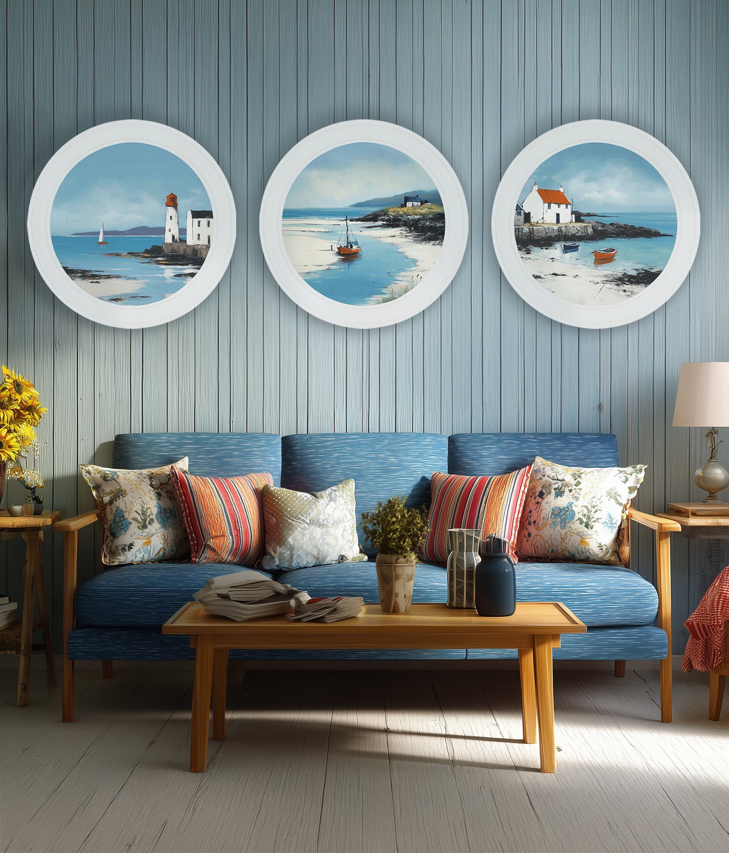 The Coastal Boat – Oxford White Round Frame styled view – Leya Buster Interiors