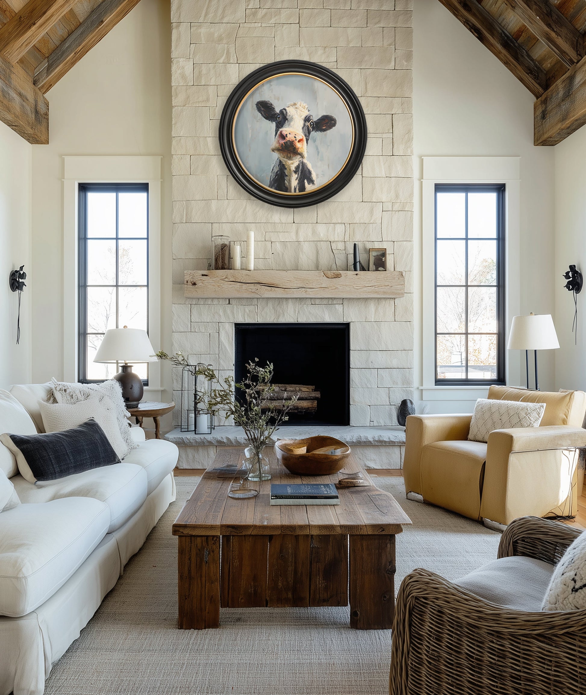 The Curious Cow – Oxford Round Frame – framed wall art at Leya Buster Interiors