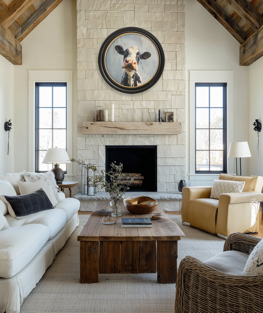 The Curious Cow – Oxford Round Frame – framed wall art at Leya Buster Interiors