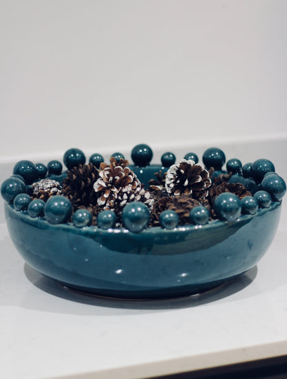 Teal Bowl With Bobbled Edge detail – Leya Buster Interiors
