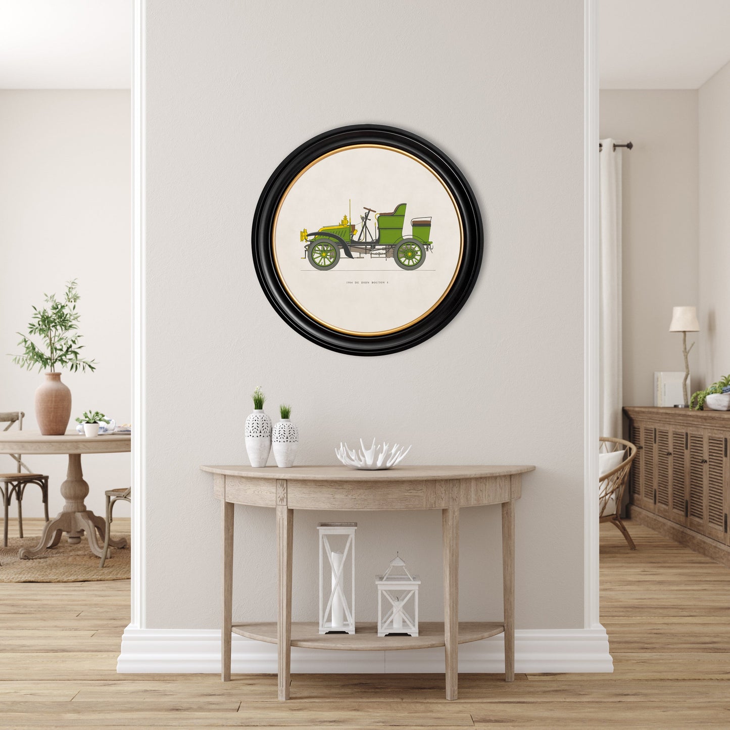 1904 De Dion Bouton 8 in Round Frame – framed wall art at Leya Buster Interiors
