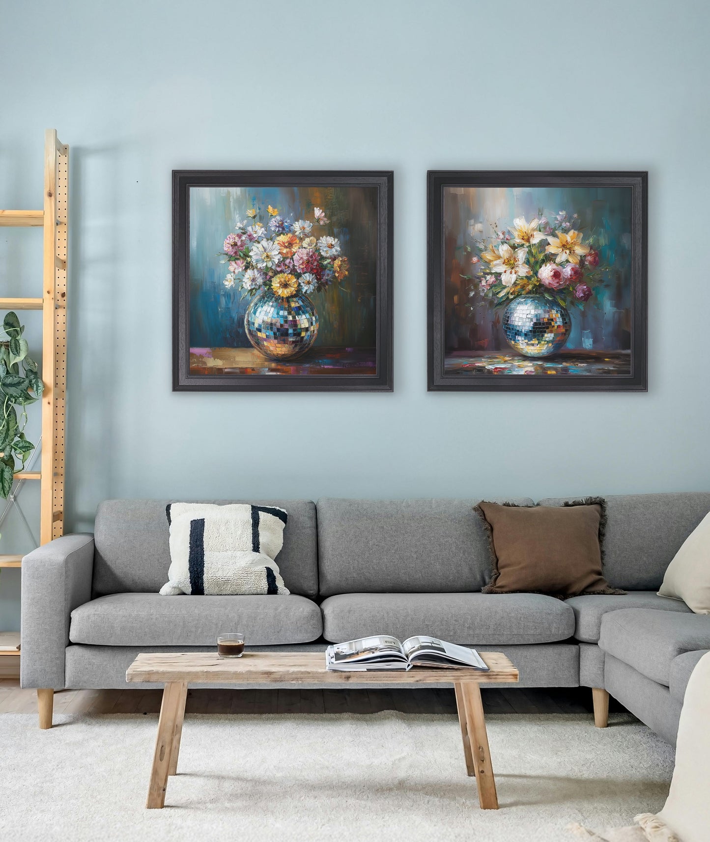 Disco Lilies & Roses – Black Hurstwood Square Frame styled view – Leya Buster Interiors