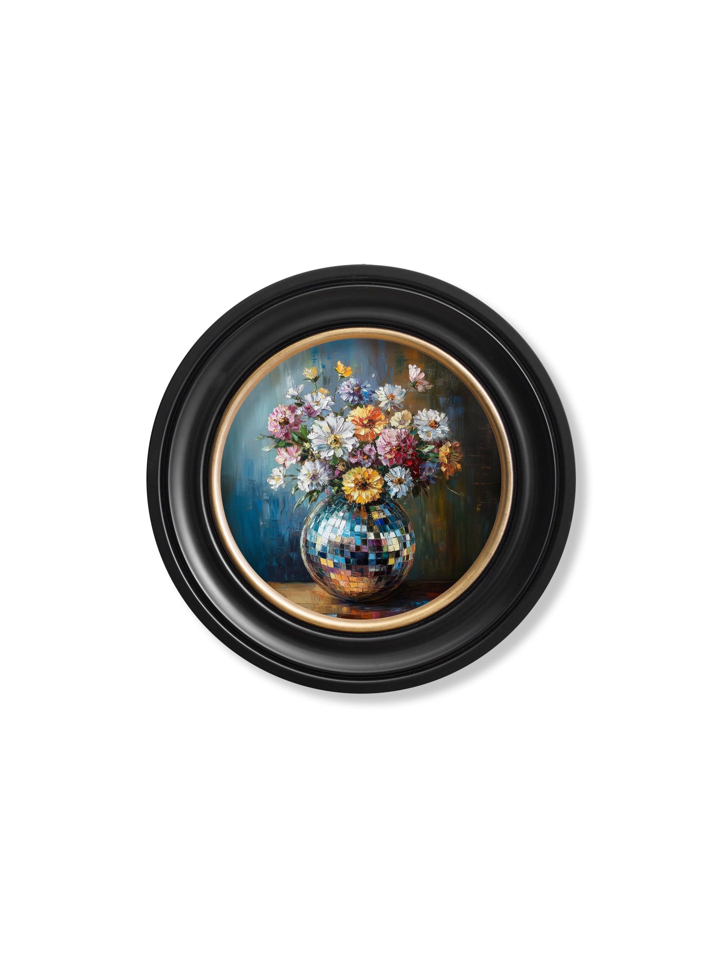 Disco Wildflowers – Oxford Round Frame styled view – Leya Buster Interiors