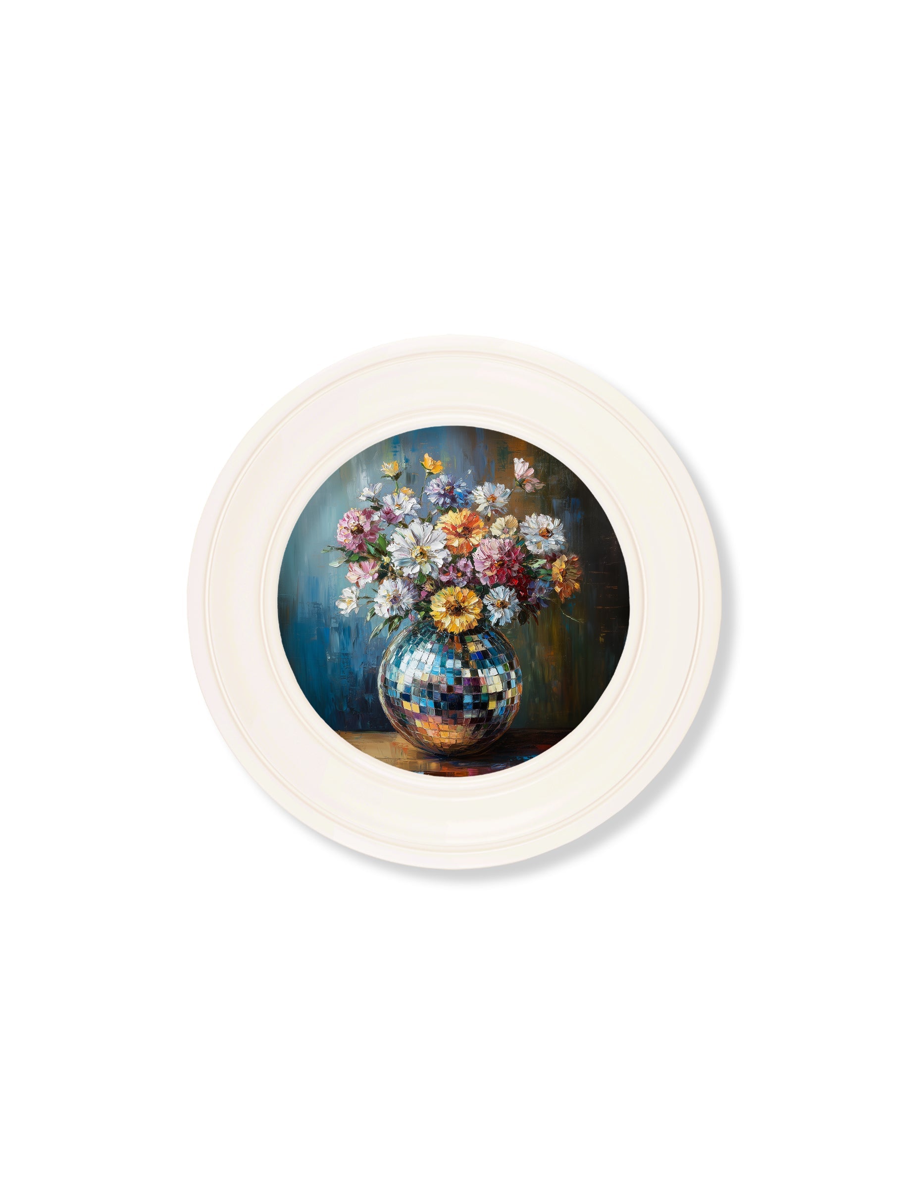 Disco Wildflowers – Oxford Strong White Round Frame styled view – Leya Buster Interiors