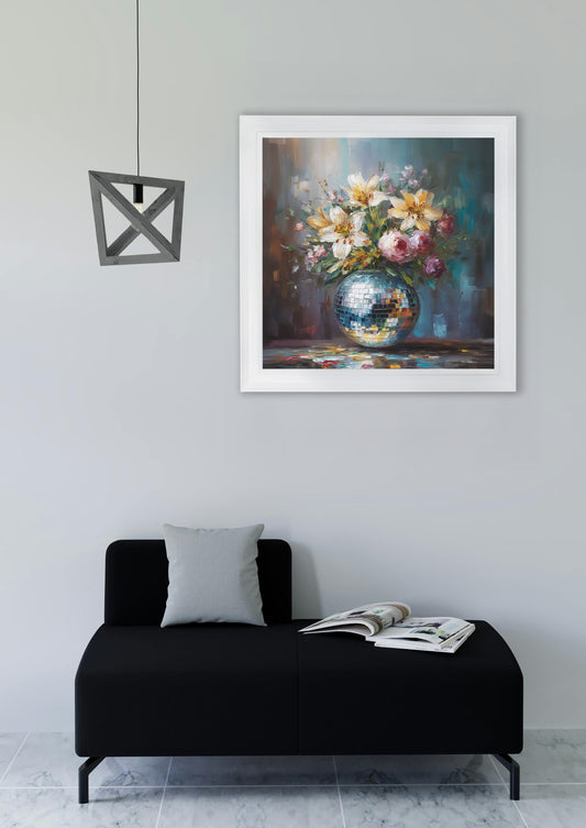 Disco Lilies & Roses – White Hurstwood Square Frame – framed wall art at Leya Buster Interiors
