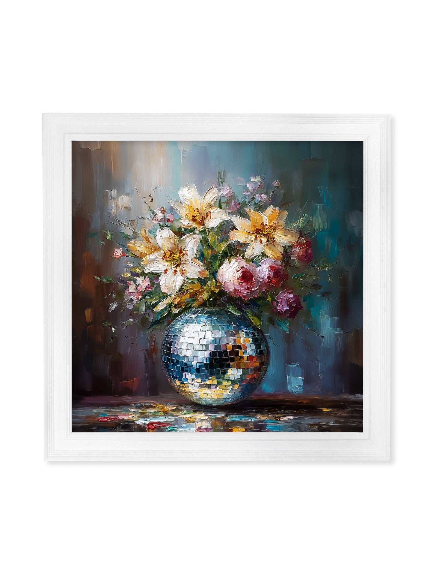 Disco Lilies & Roses – White Hurstwood Square Frame detail – Leya Buster Interiors