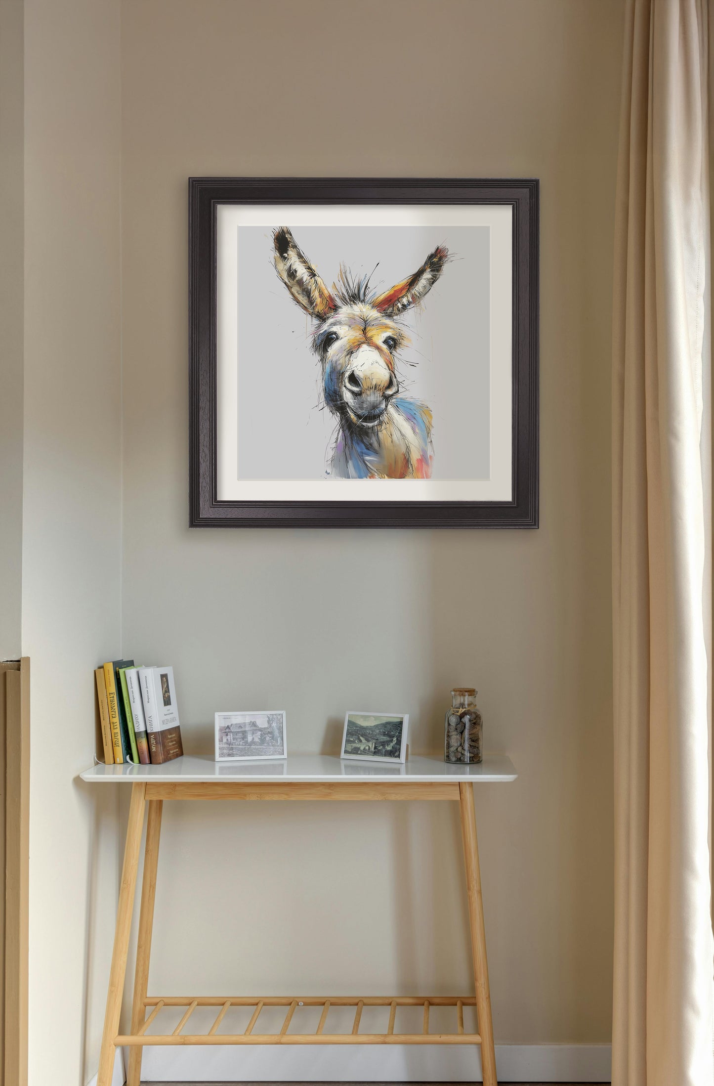 Donkey Jack & Jennet Cosy Sketch – Black Hurstwood Square Frame styled view – Leya Buster Interiors