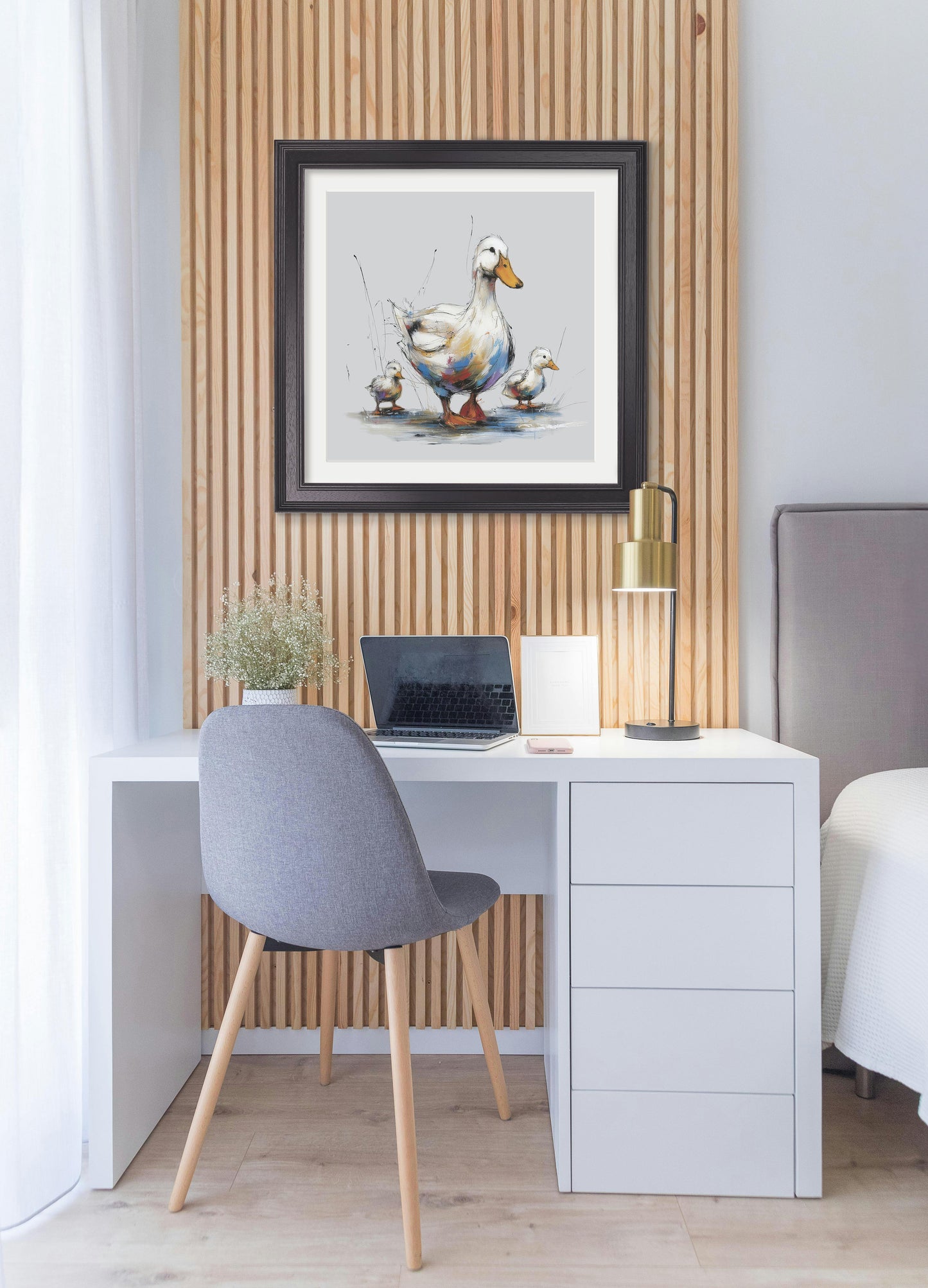Family of Ducks Cosy Sketch – Black Hurstwood Square Frame – framed wall art at Leya Buster Interiors