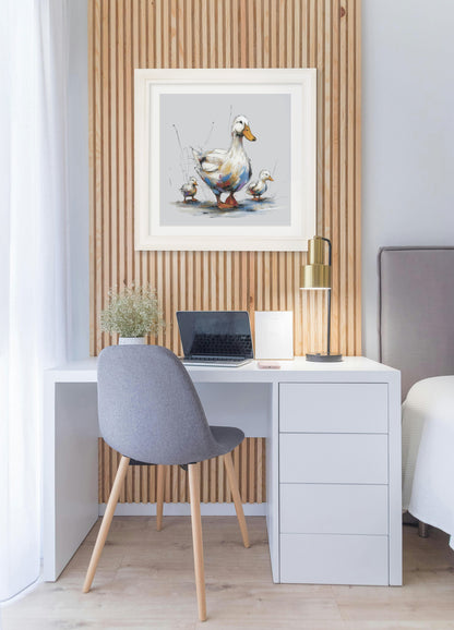 Family of Ducks Cosy Sketch – Cream Hurstwood Square Frame – framed wall art at Leya Buster Interiors