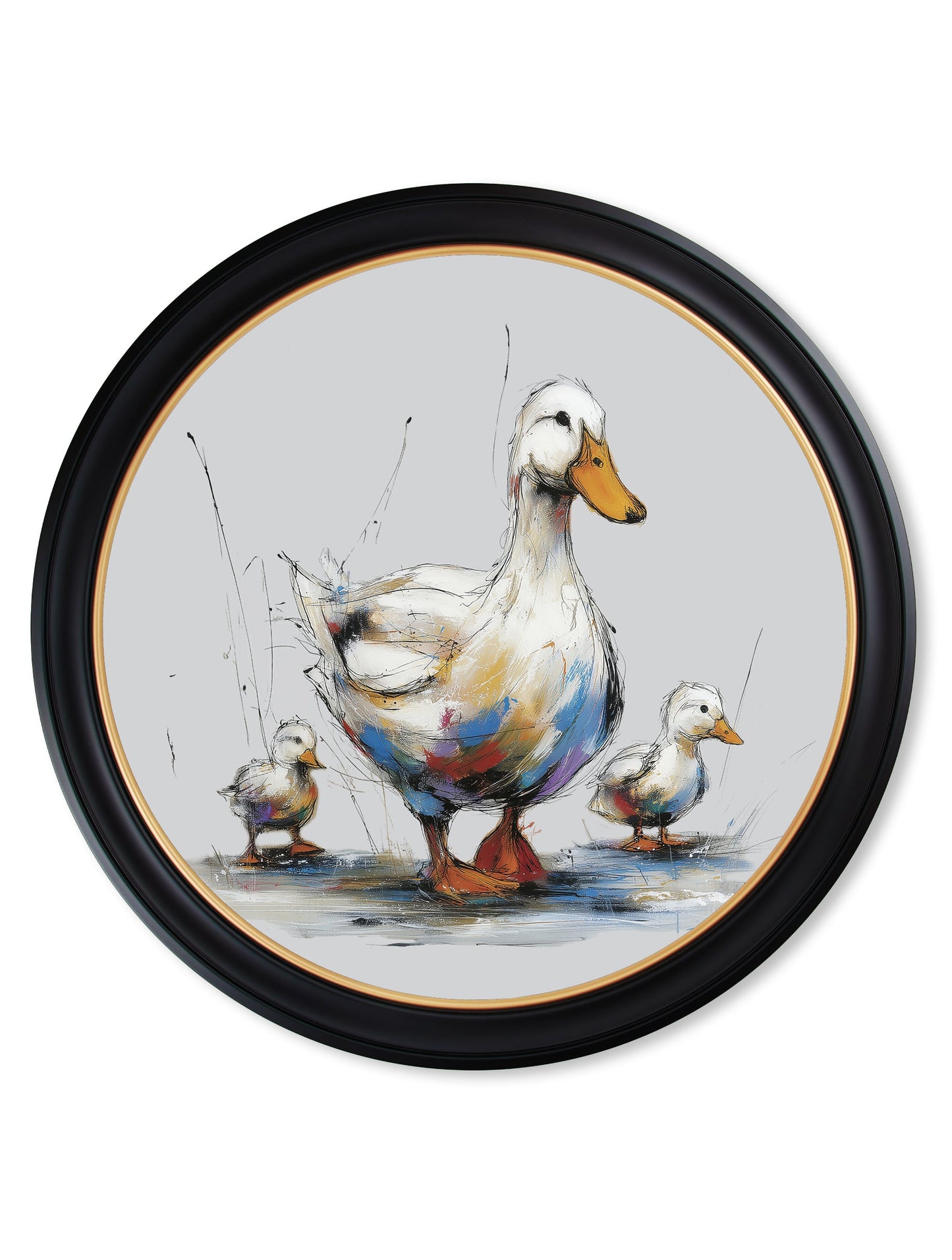 Family of Ducks Cosy Sketch – Oxford Round Frame styled view – Leya Buster Interiors