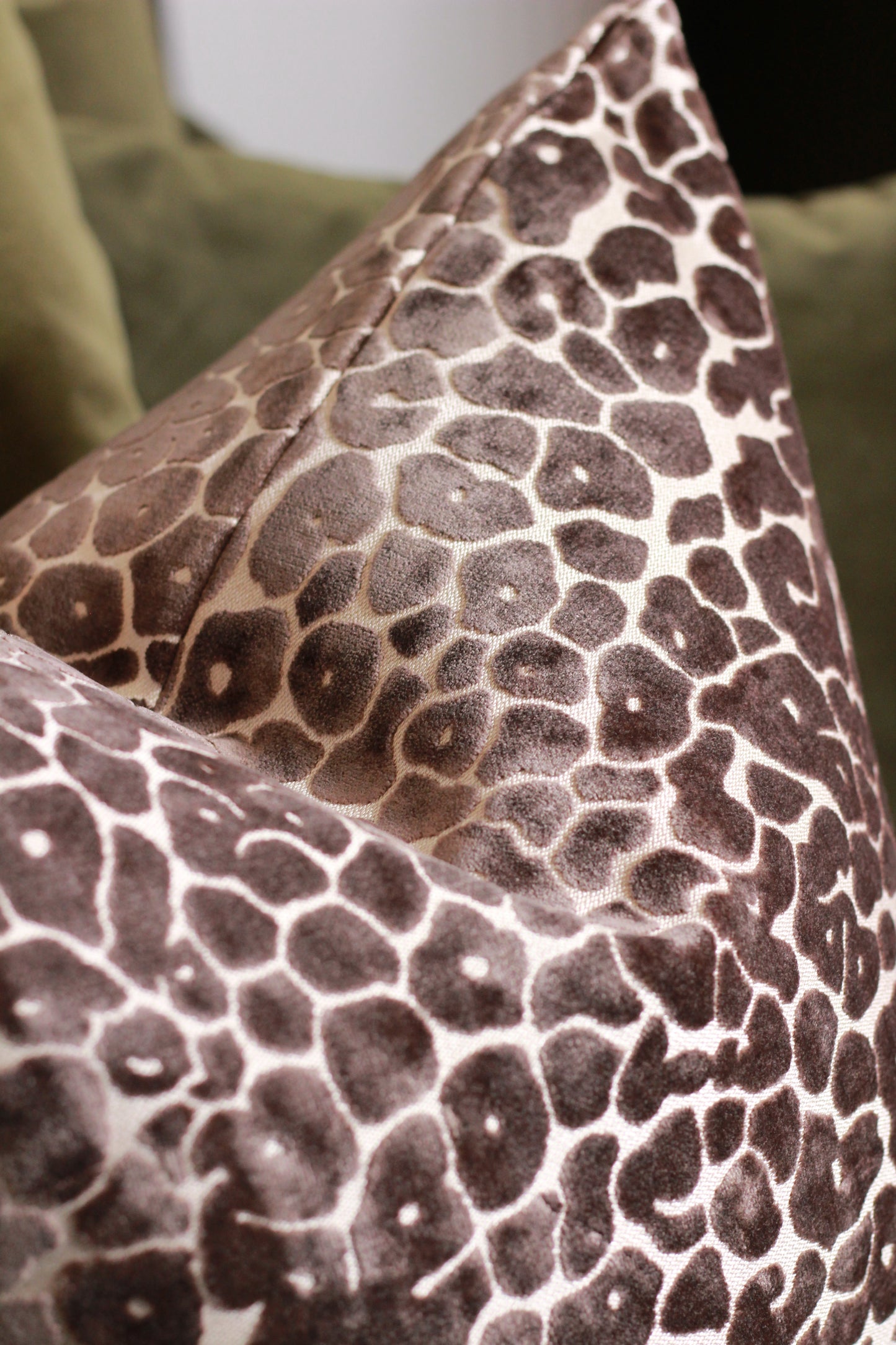 Mocha Velvet Cut Leopard Spot Cushion - Large