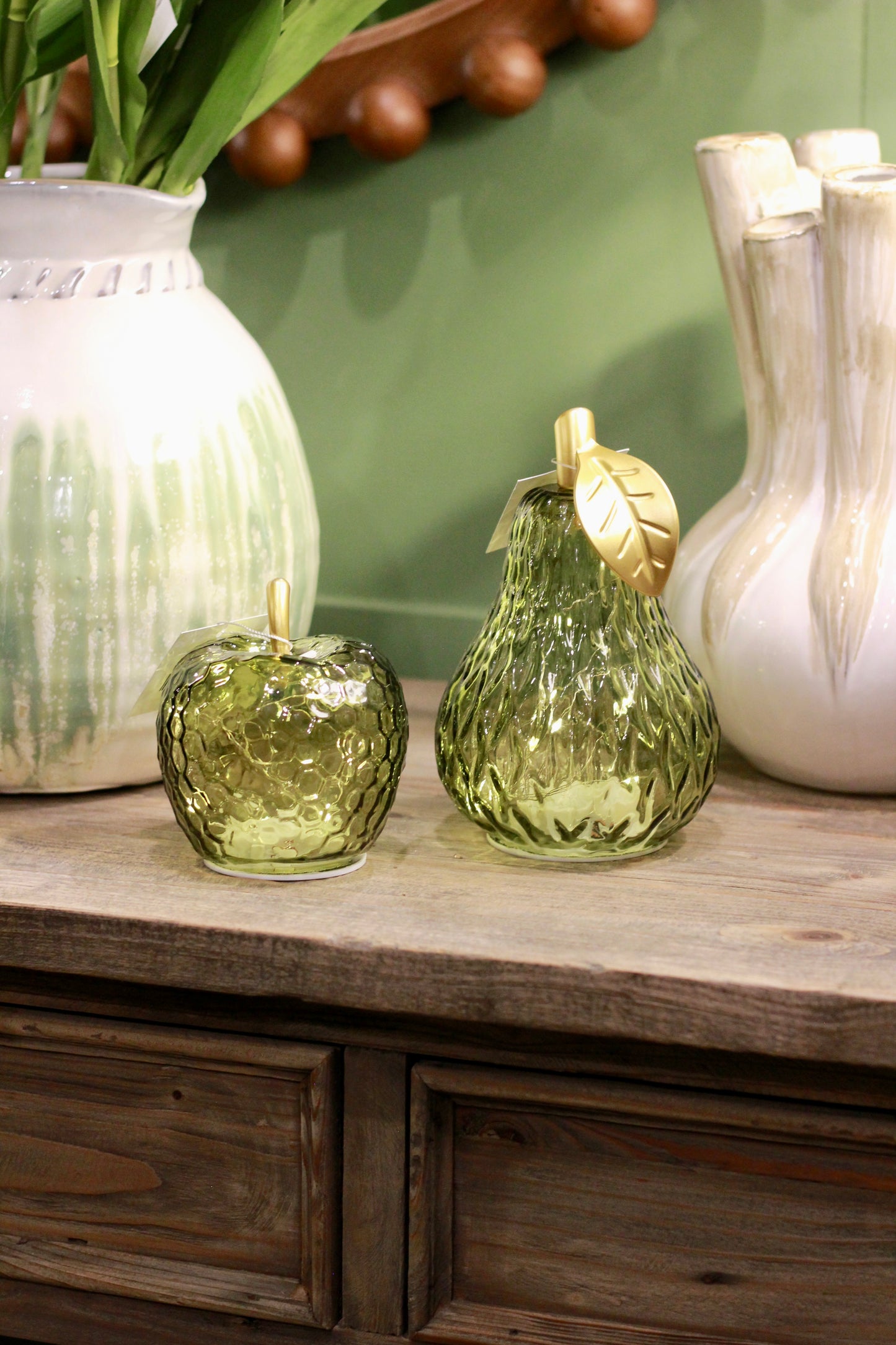 LED Glass Apple Decorative Light styled view – Leya Buster Interiors