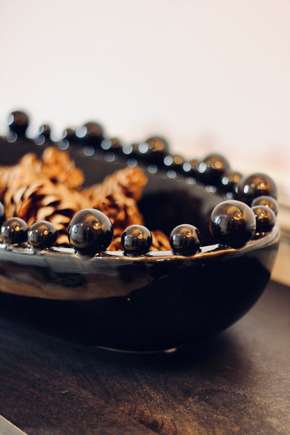 Black Oval Bowl With Bobbled Edge styled view – Leya Buster Interiors
