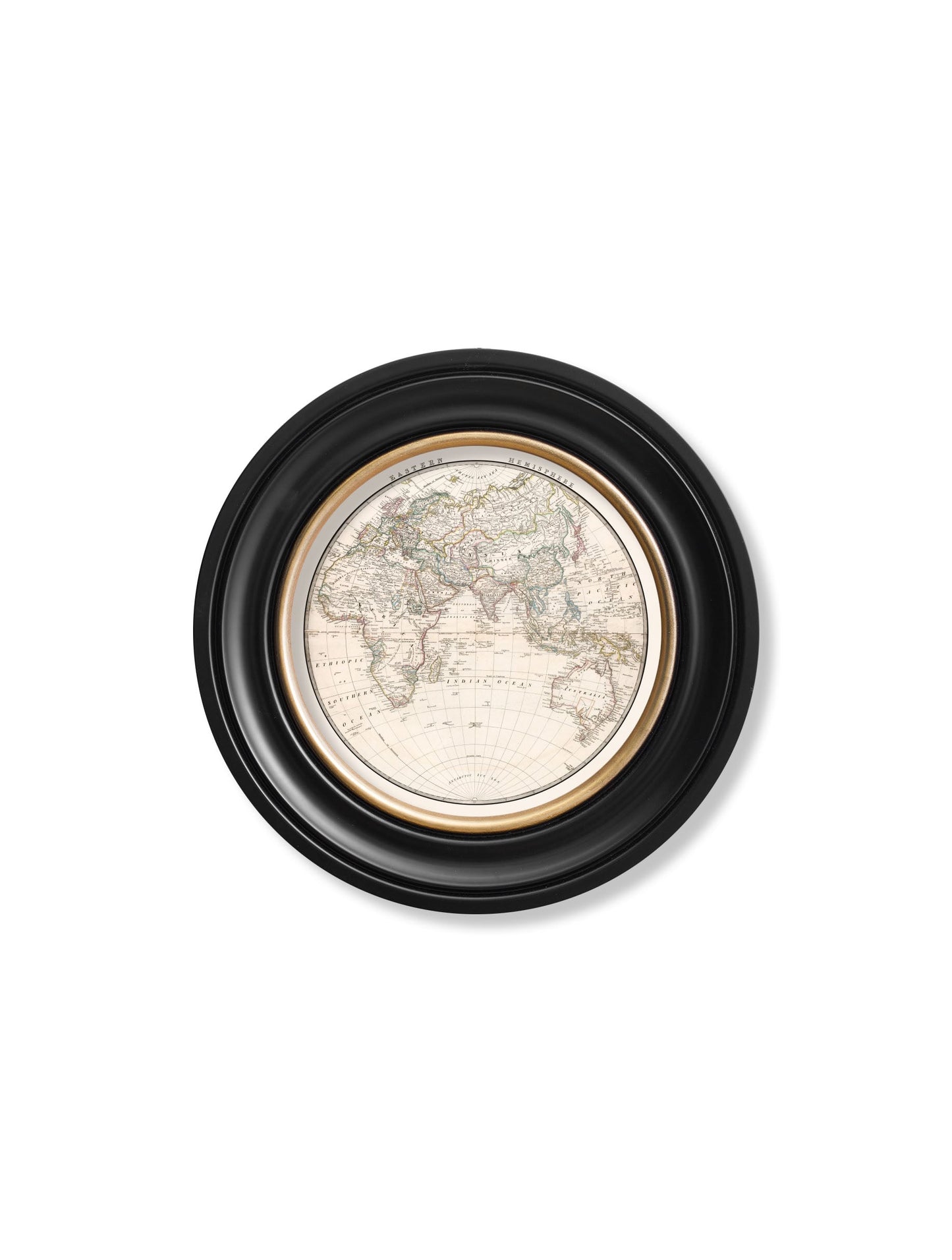 c.1838 World Map Hemispheres in Round Frames styled view – Leya Buster Interiors