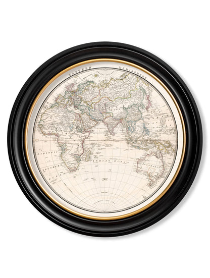 c.1838 World Map Hemispheres in Round Frames styled view – Leya Buster Interiors