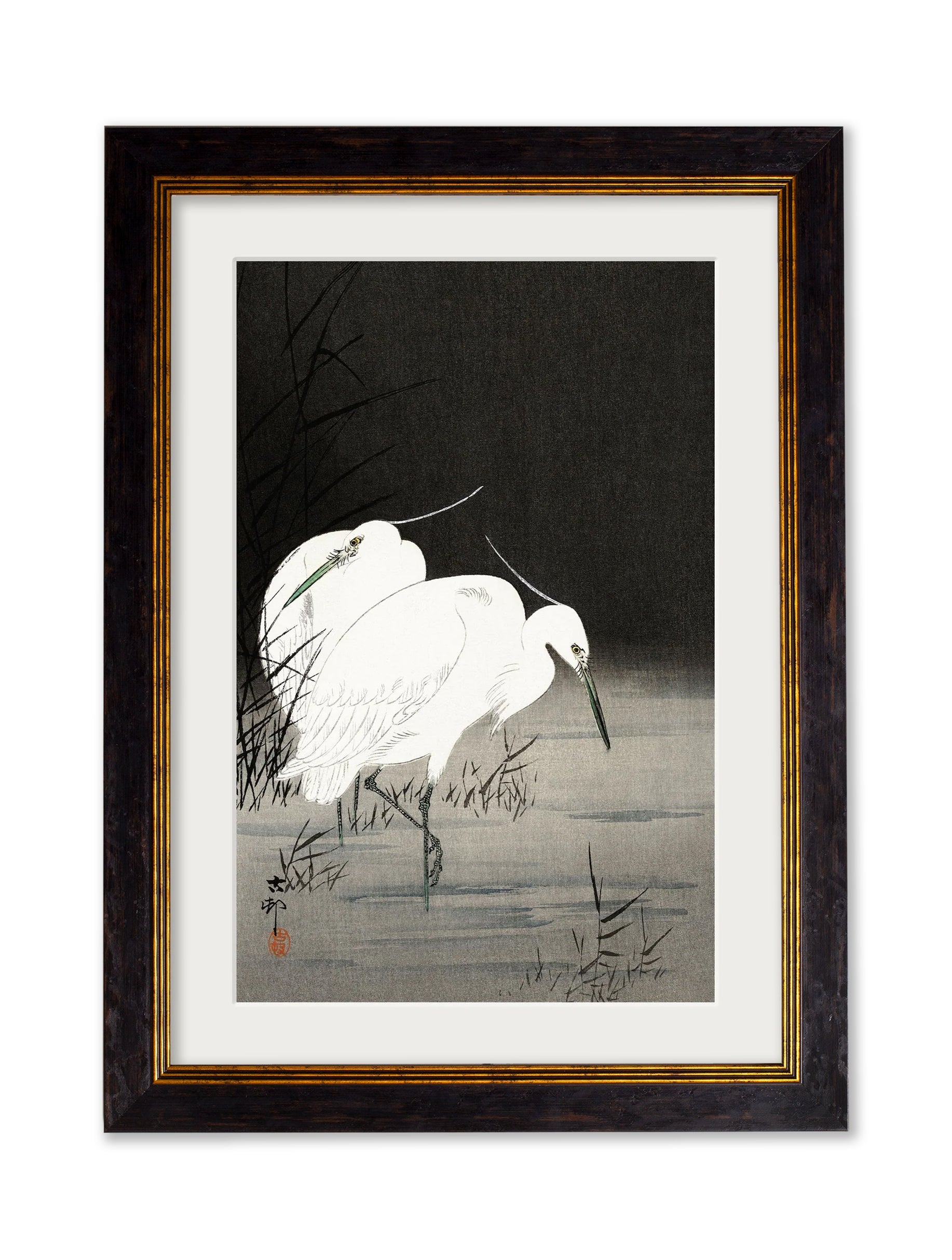 c.1910 Two Egrets in Reeds – Ohara Koson styled view – Leya Buster Interiors