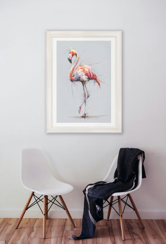 Pink Flamingo Cosy Sketch – Cream Hurstwood Frame – framed wall art at Leya Buster Interiors
