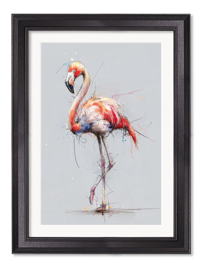 Pink Flamingo Cosy Sketch – Black Hurstwood Frame styled view – Leya Buster Interiors