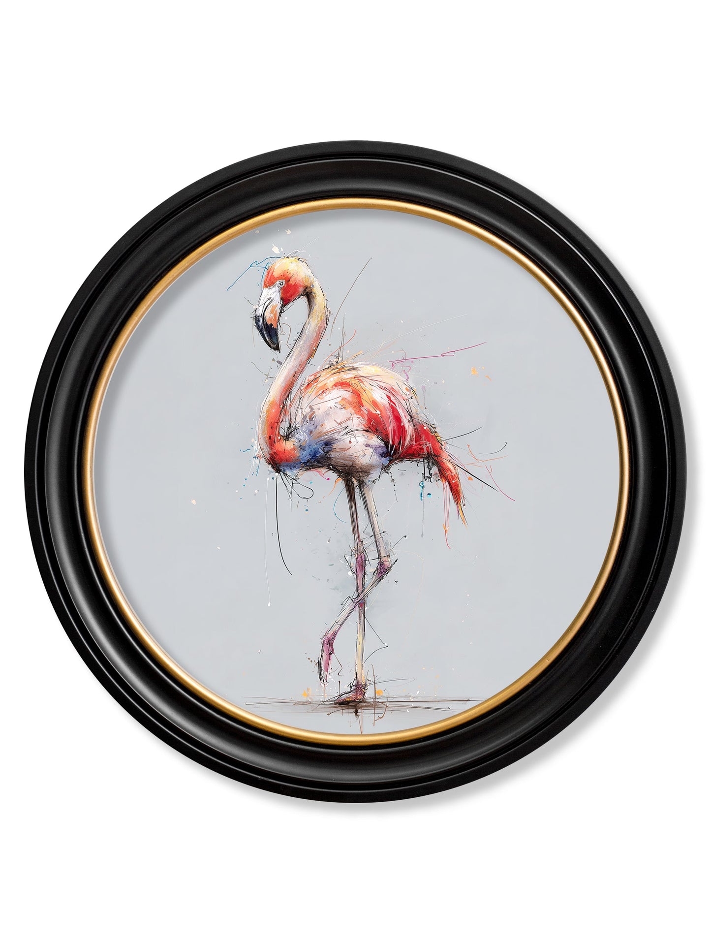 Pink Flamingo Cosy Sketch – Oxford Round Frame detail – Leya Buster Interiors