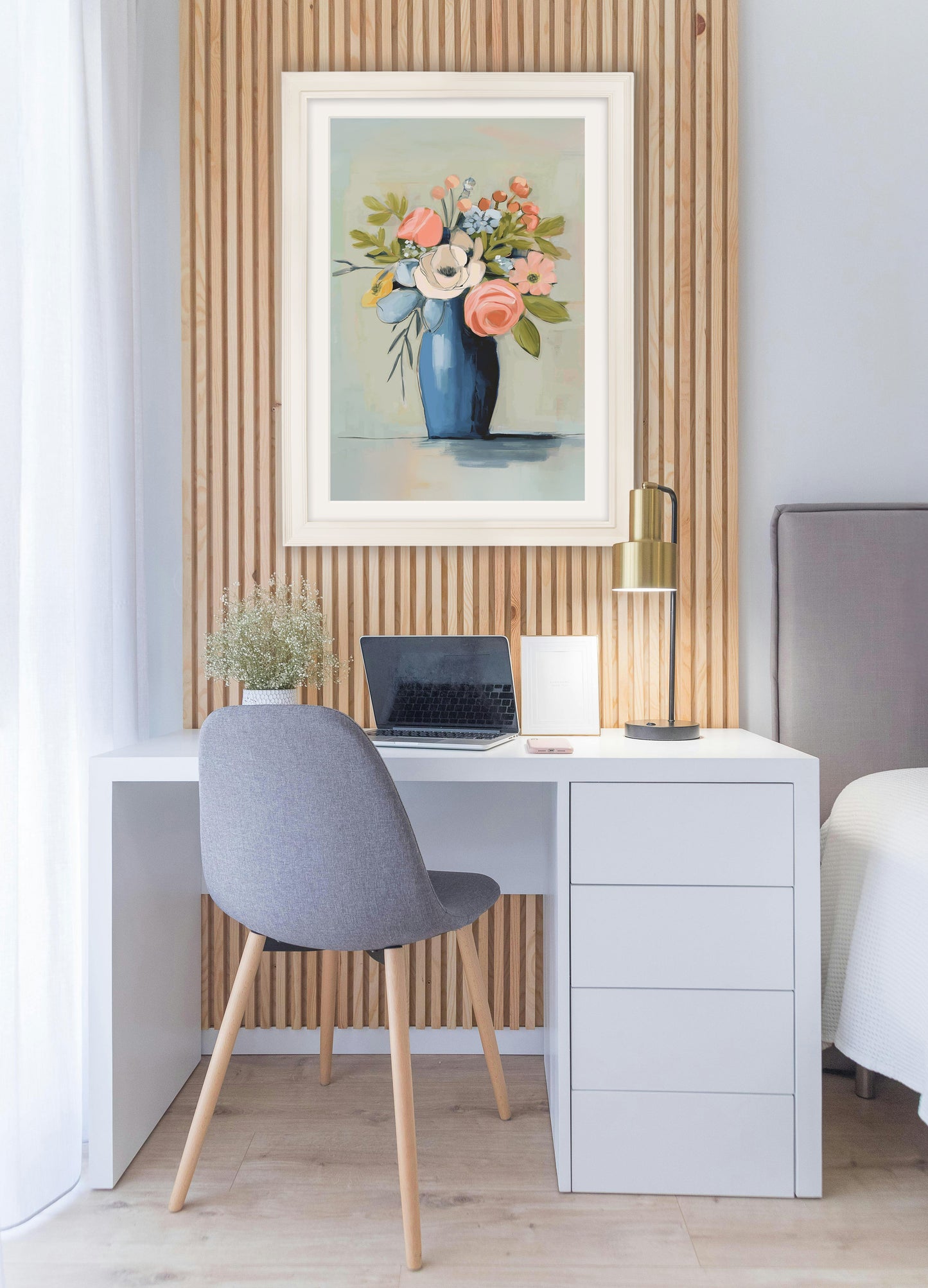 The Pastel Bouquet Duo – Cream Hurstwood Frame styled view – Leya Buster Interiors