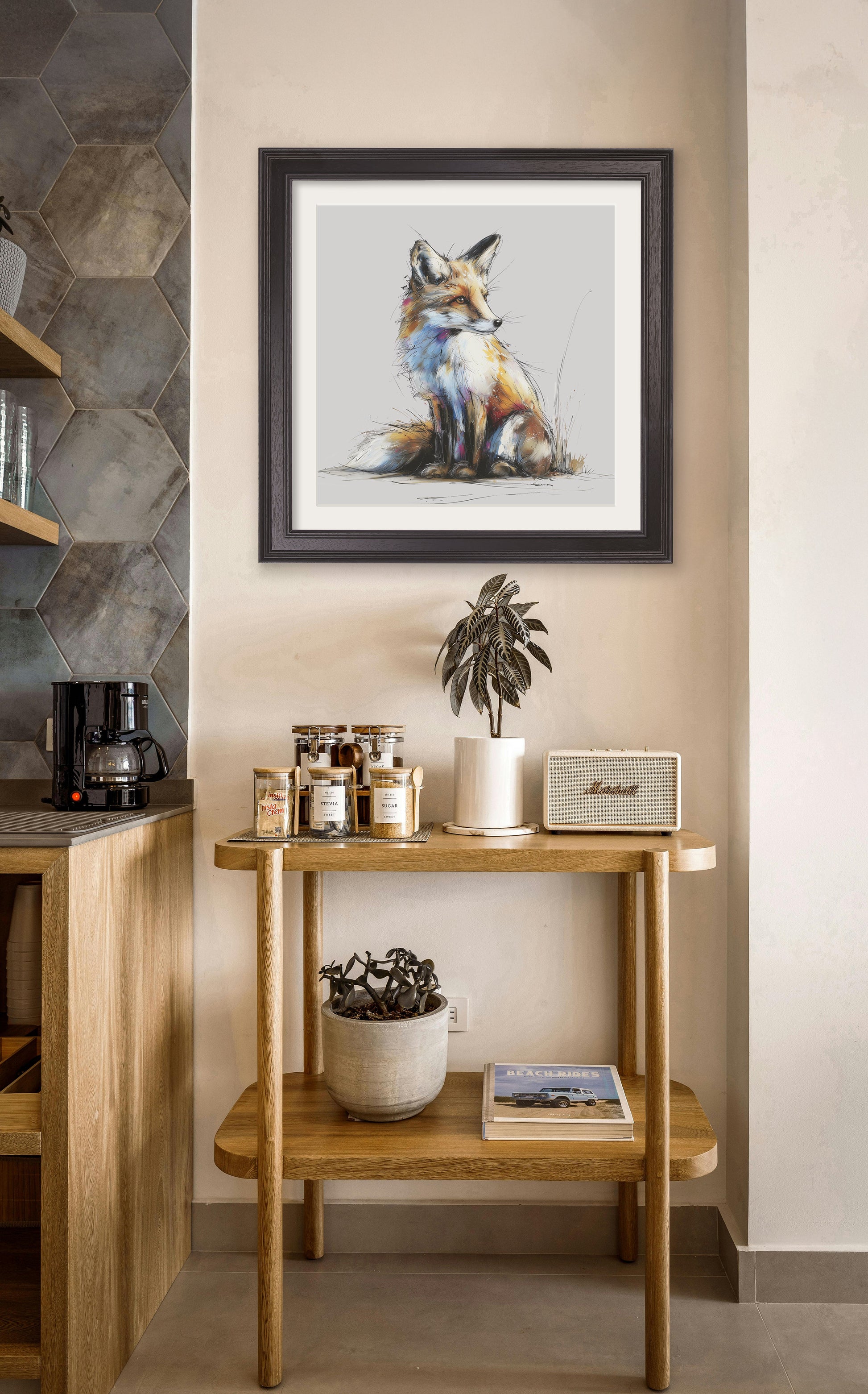 Little Fox Cosy Sketch – Black Hurstwood Square Frame – framed wall art at Leya Buster Interiors