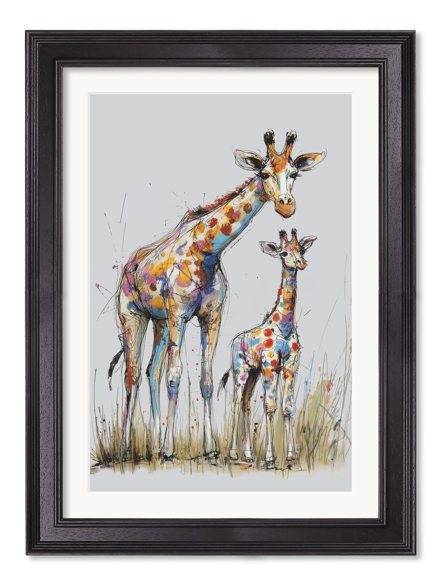 Family of Giraffes Cosy Sketch – Black Hurstwood Frame styled view – Leya Buster Interiors