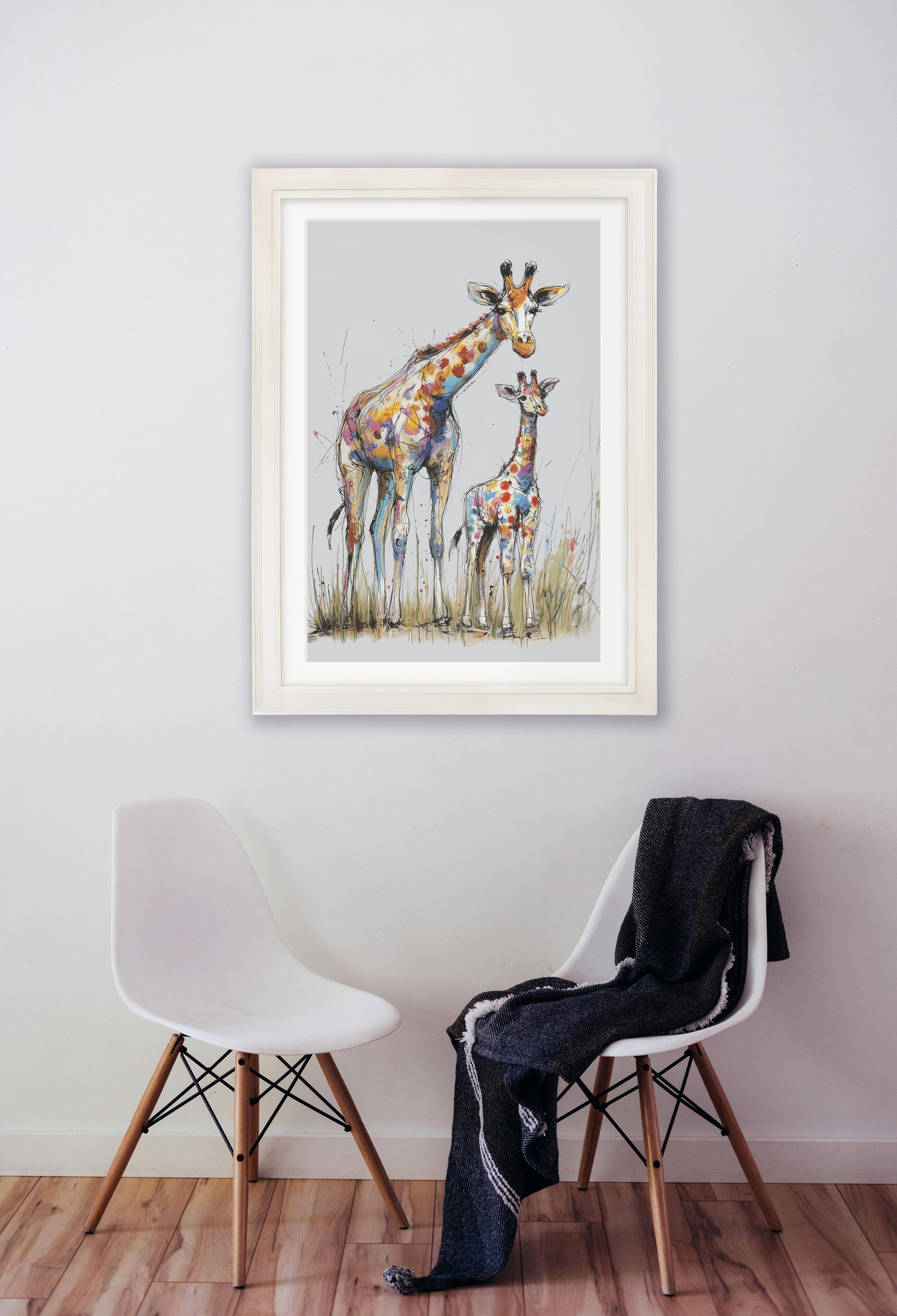 Family of Giraffes Cosy Sketch – Cream Hurstwood Frame – framed wall art at Leya Buster Interiors